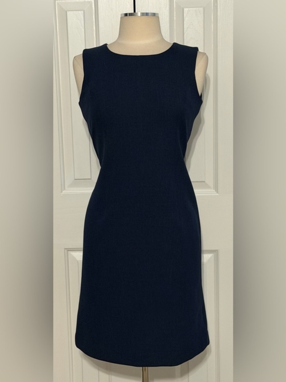 Leslie Fay Petite Navy Sheath Dress Sleeveless Back Zip Career Size 6P